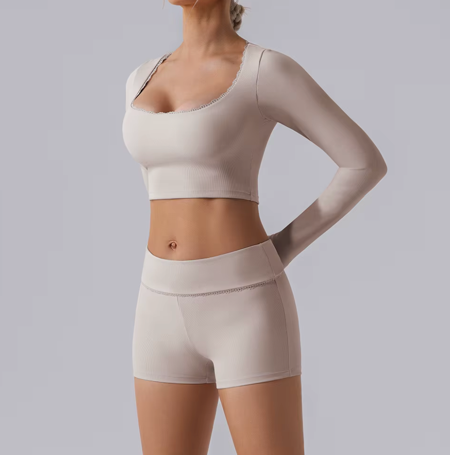 Lacey Cropped Long Sleeve Short Set