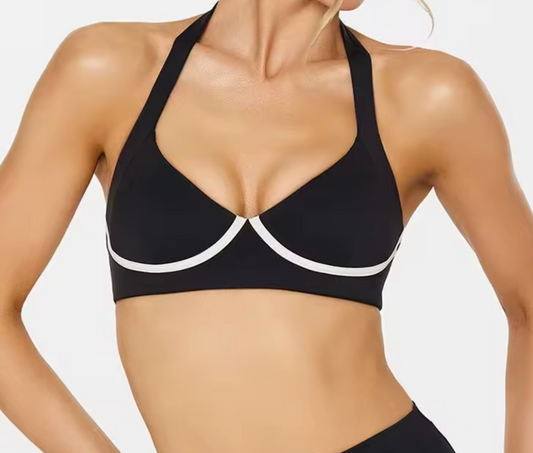 Contrast Trim Halter Bra